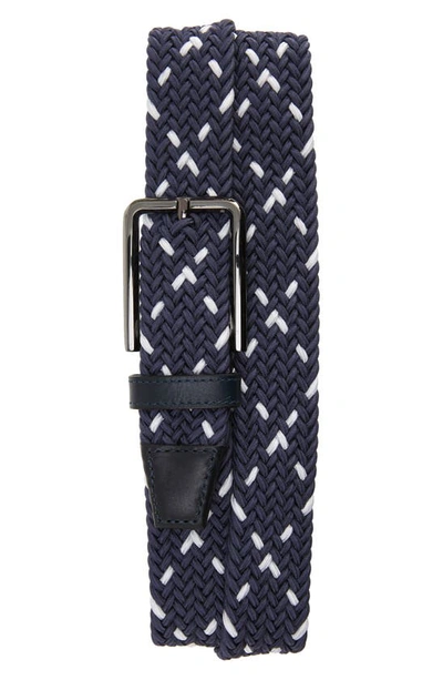 Johnston & Murphy Woven Stretch Knit Belt In Navy/ White