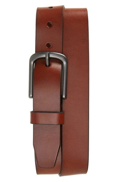 Johnston & Murphy Flat Edge Leather Belt In Tan Leather