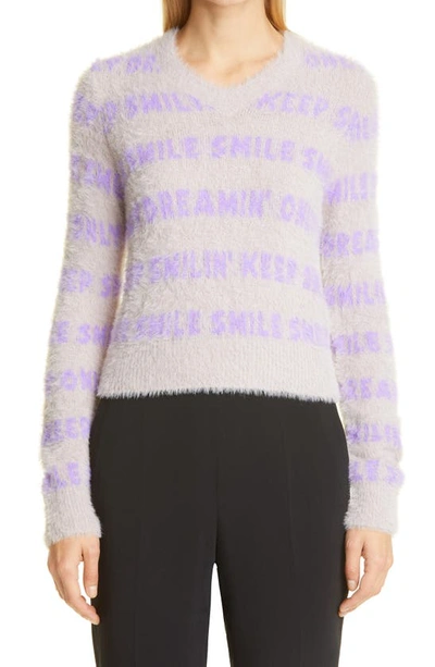 Stella Mccartney Fluffy Words V Neck Sweater In Purple