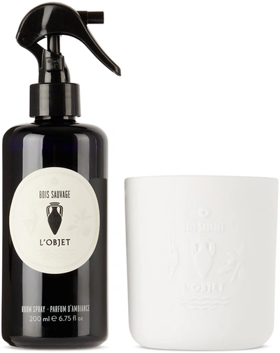L'objet Bois Sauvage Room Spray & Candle Gift Set In Green.