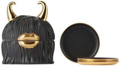 L'objet Black & Gold Haas Brothers Lynda Vessel & Plates Set In Black, Gold