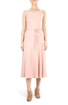 Nina Leonard Sleeveless Sylvia Chain Belt Dress In Blush