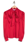 Walter Baker Duchess Long Sleeve Satin Necktie Blouse In Cardinal