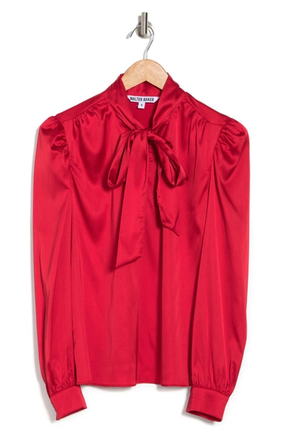 Walter Baker Duchess Long Sleeve Satin Necktie Blouse In Cardinal