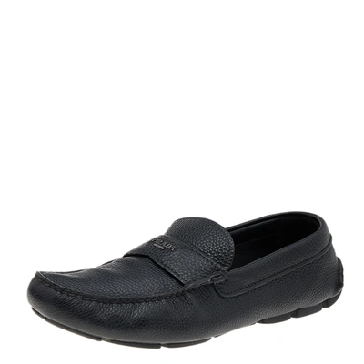 Pre-owned Prada Black Leather Slip On Loafers Size 42.5