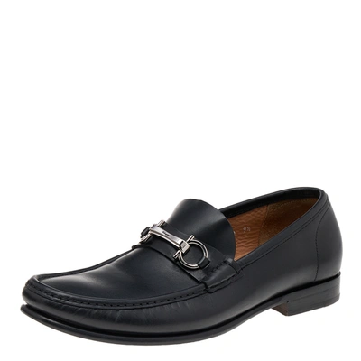 Pre-owned Ferragamo Black Leather Gancio Slip On Loafers Size 43.5