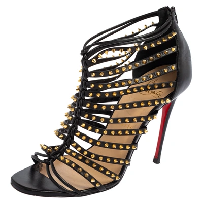 Pre-owned Christian Louboutin Black Studded Leather Millaclou Sandals Size 37