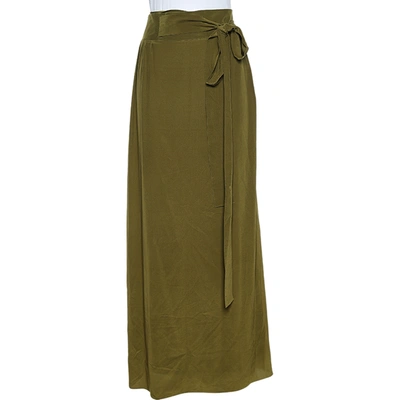 Pre-owned Kenzo Olive Green Crepe Belted Maxi Skirt Xl