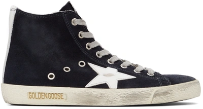 Golden Goose Francy Distressed Leather-trimmed Suede High-top Trainers In Blue