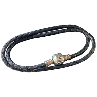Pre-owned Pandora Leather Bracelet In Black