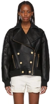 BALMAIN BLACK LEATHER DOUBLE-BREASTED BOMBER