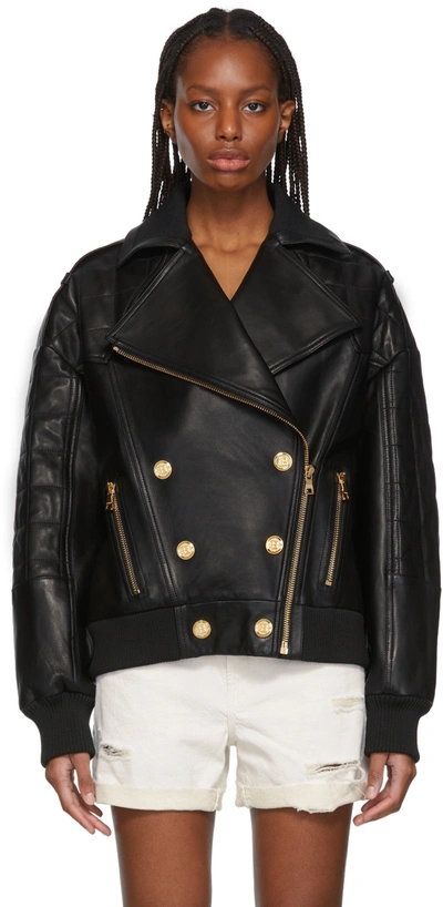Balmain Oversized Button-embellished Quilted Leather Bomber