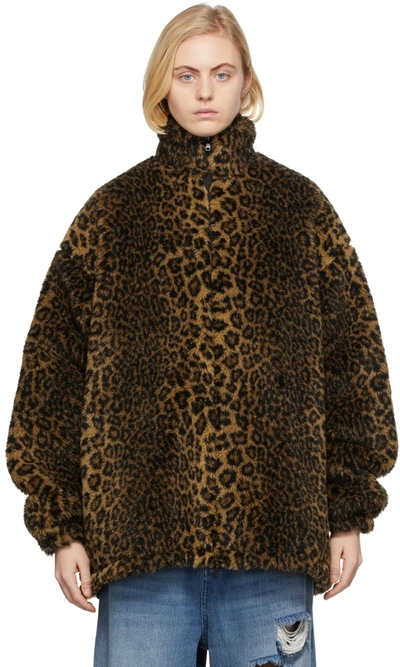 Balenciaga Oversized Leopard-print Faux Fur Jacket In Brown