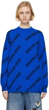 Balenciaga Wool Allover Logo Sweater Blue And Black