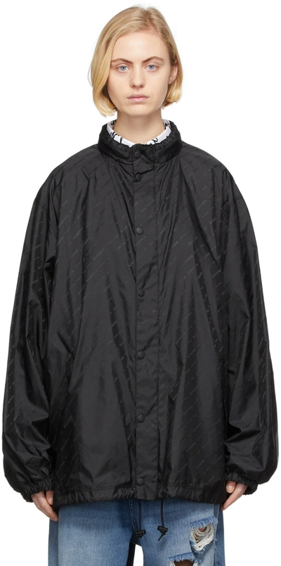Balenciaga Allover Rain Logo Rain Jacket For Men In Black