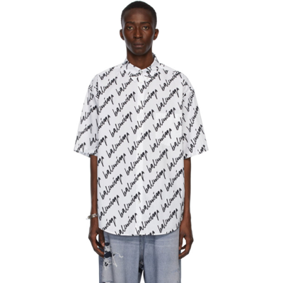 Balenciaga Scribble-logo Cotton Short-sleeved Shirt In White