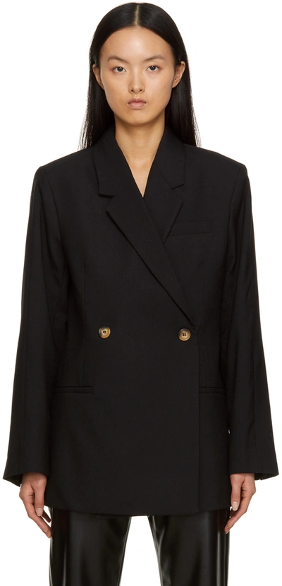 Anine Bing Kaia Double-breasted Grain De Poudre Blazer In Black
