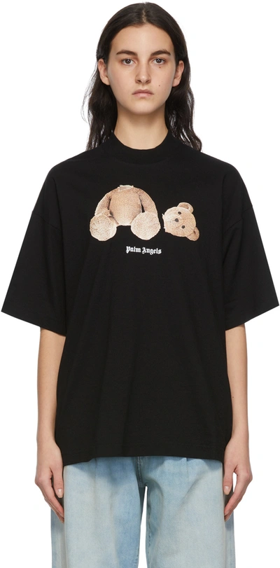 Palm Angels Black Cotton T-shirt With Logo Print