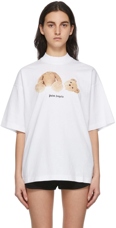 Palm Angels Bear Loose Cotton Jersey T-shirt In White,brown