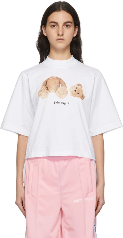 Palm Angels White Bear Cropped T-shirt In White