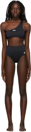 Off-white Logo-print One-shoulder Bikini Set In Black White