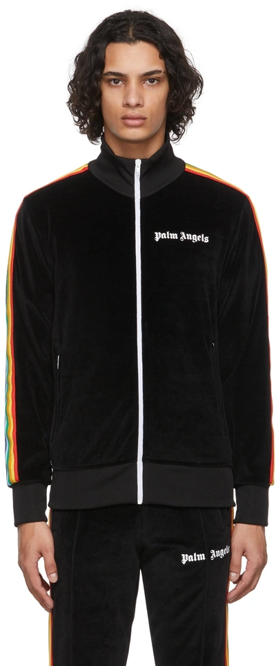 Palm Angels Rainbow-stripe Cotton-blend Velour Track Jacket In Black
