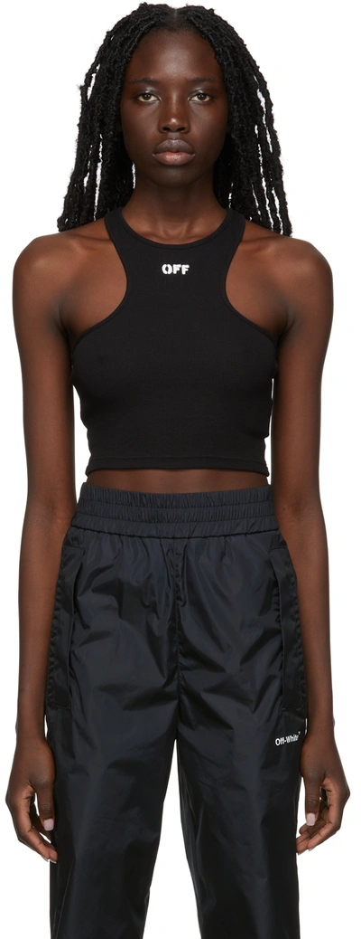 Off-white Top A Coste Con Scollo Olimpionico E Logo Off In Black