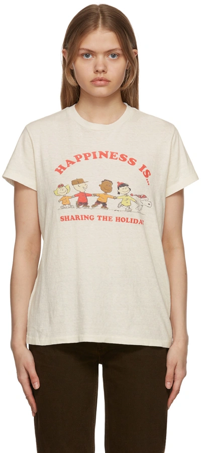 Re/done White Peanuts Edition 70s Loose ‘sharing The Holiday' T-shirt In Vintage White