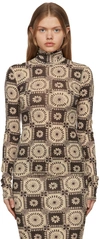 Nanushka Brown & Beige Harri Tile Print Turtleneck In Brown Tile Print