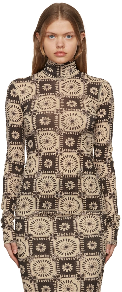 NANUSHKA BROWN & BEIGE HARRI TILE PRINT TURTLENECK