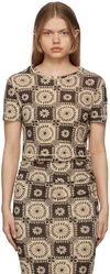 Nanushka Yareli Recycled Mesh Jersey T-shirt In Brown Tile Print