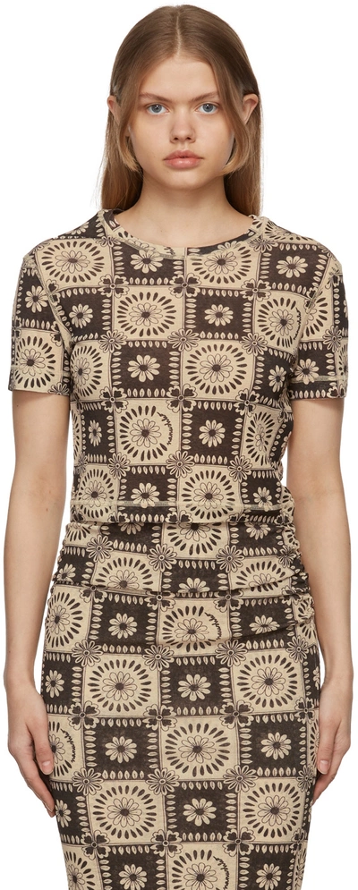 NANUSHKA BROWN & BEIGE NILO TILE PRINT T-SHIRT