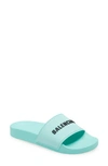 Balenciaga Logo Sport Slide In Mint/ Black