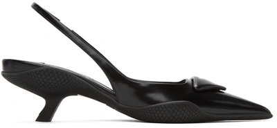 Prada Black Leather Slingback Heels