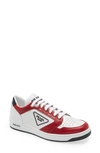 Prada Men's Avenue Bicolor Leather Low-top Sneakers In Bianco Scarlatto