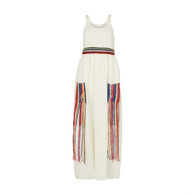 Chloé Long White Dress With Crochet Details In Iconic Milk