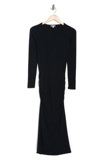 James Perse Long Sleeve Ruched Midi Dress In Deep