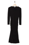 James Perse Long Sleeve Ruched Midi Dress In Black