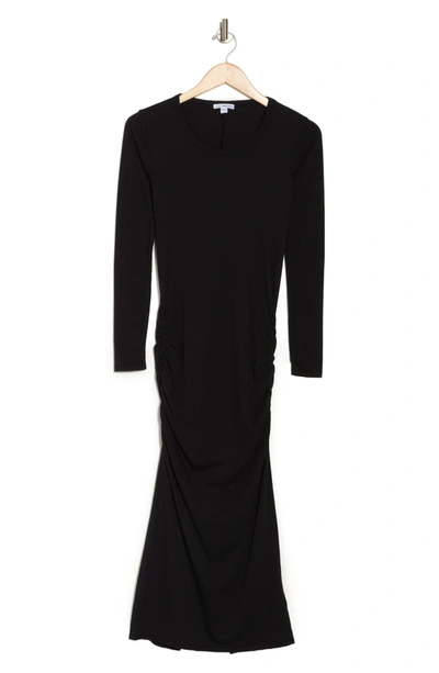 James Perse Long Sleeve Ruched Midi Dress In Black