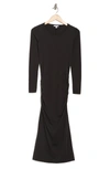 James Perse Long Sleeve Ruched Midi Dress In Abyss