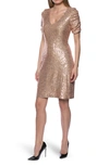 Marina Ruched Sleeve Sequin Dress In Rosegold