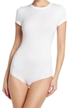 Yummie Short Sleeve Shaping Thong Back Bodysuit In White