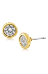 Cz By Kenneth Jay Lane Martini Bezel Round Cz 6mm Stud Earrings In Clear/ Gold