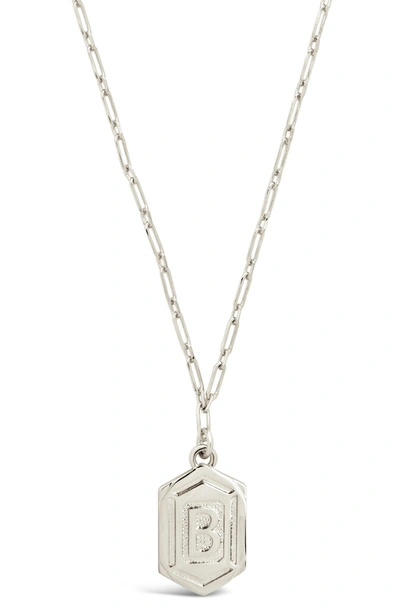 Sterling Forever Rhodium Plated Hexagon Tag Initial Pendant Necklace In Silver-b