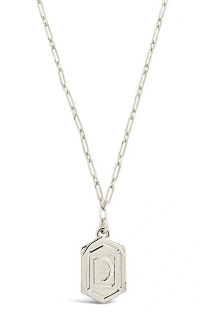 Sterling Forever Rhodium Plated Hexagon Tag Initial Pendant Necklace In Silver-d