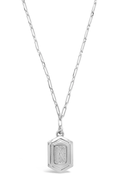 Sterling Forever Rhodium Plated Hexagon Tag Initial Pendant Necklace In Silver-k