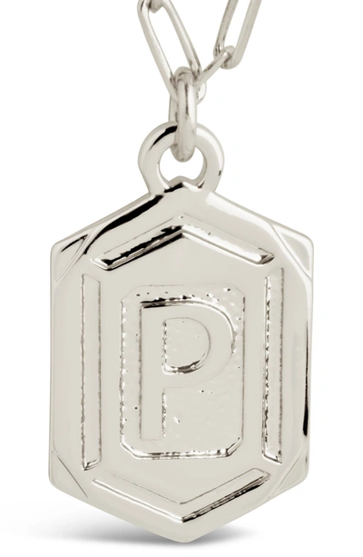 Sterling Forever Rhodium Plated Hexagon Tag Initial Pendant Necklace In Silver-p