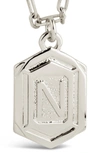Sterling Forever Rhodium Plated Hexagon Tag Initial Pendant Necklace In Silver-n