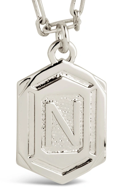 Sterling Forever Rhodium Plated Hexagon Tag Initial Pendant Necklace In Silver-n