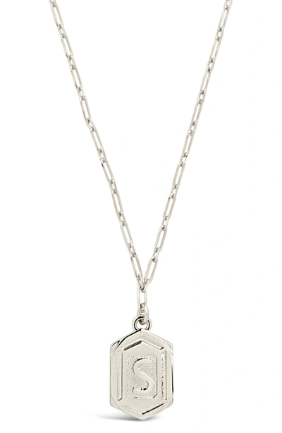 Sterling Forever Rhodium Plated Hexagon Tag Initial Pendant Necklace In Silver-s